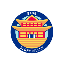 Sage Storyteller Colorful graphic of dojo building
